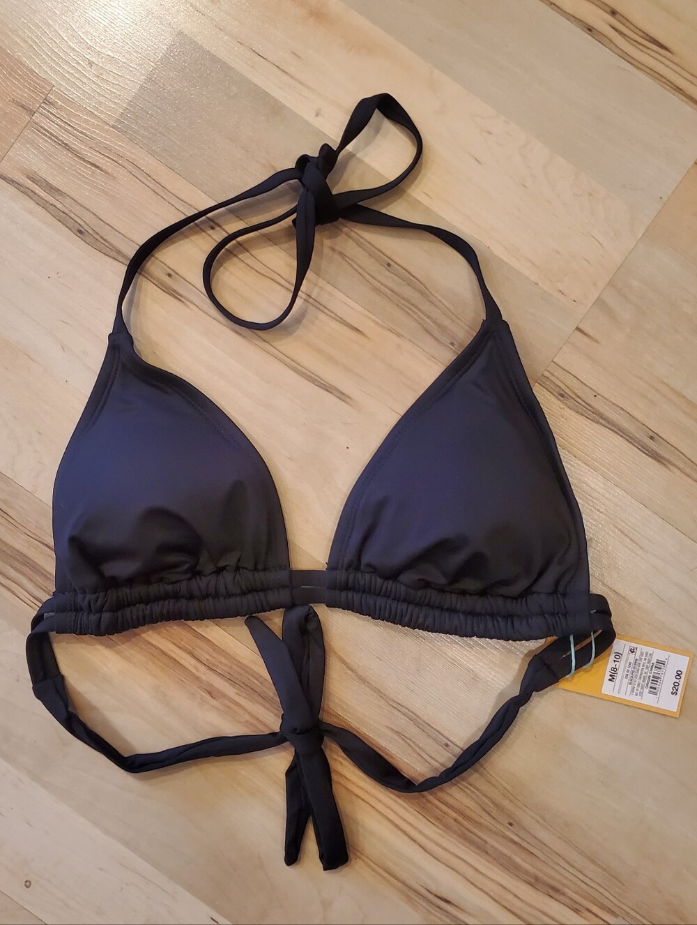 NWT Kona Sol Triangle Halter Style Bikini Top - Black - Sz Medium